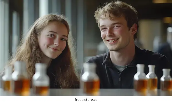 Two Teenagers in a Chemistry Lab