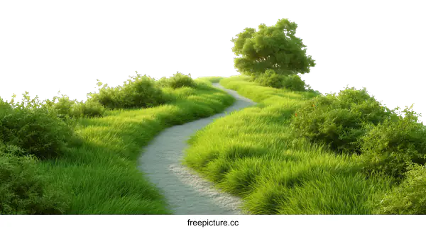 [Transparent Background PNG]Green Path Through Lush Meadow Illustration