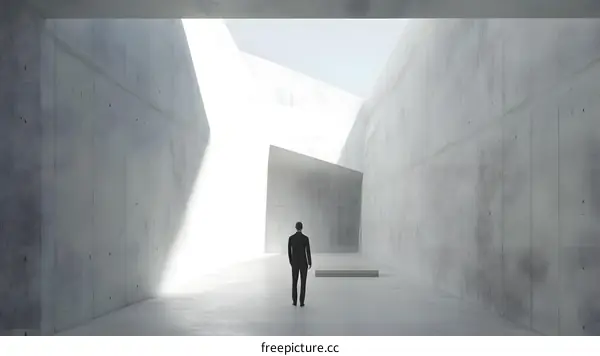 A Man Stands In A Concrete Room