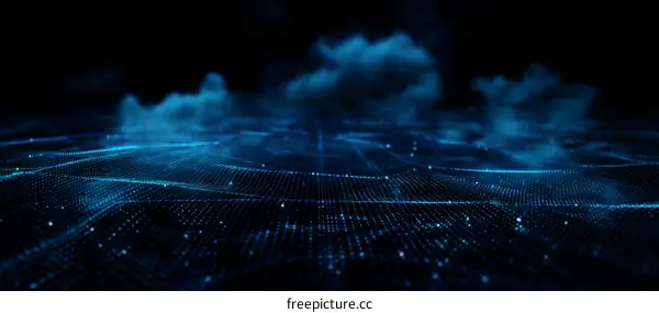 Abstract Digital Landscape with Blue Particles