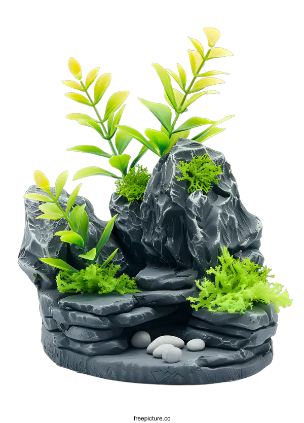 [Transparent Background PNG]Artificial Rock and Plant Landscape Decoration