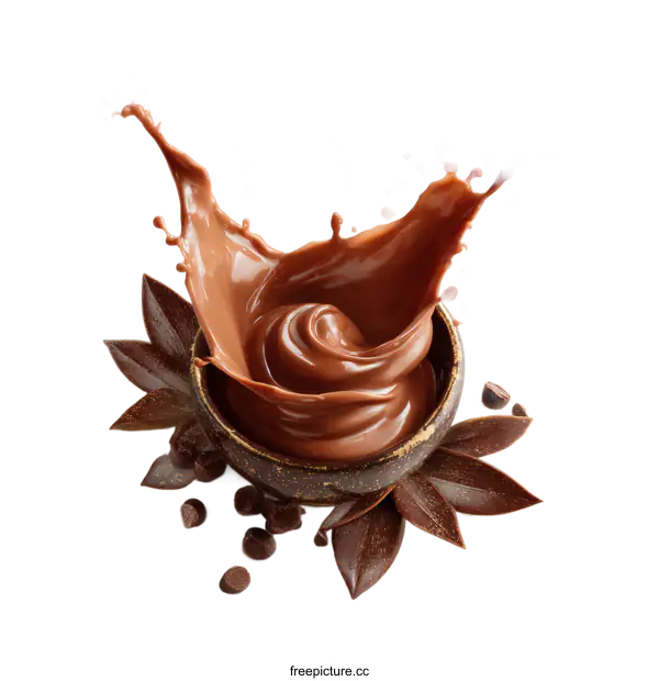 [Transparent Background PNG]Chocolate Splash in a Bowl with Decor