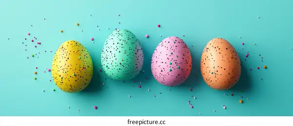 Colorful Easter Eggs on Mint Background