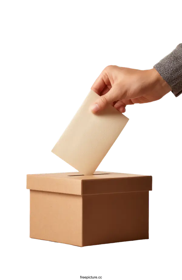 [Transparent Background PNG]Voting Ballot Box with Hand Casting Vote