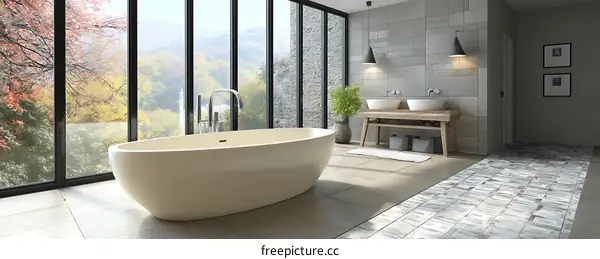 Modern Minimalist Bathroom with Scenic Mountain View