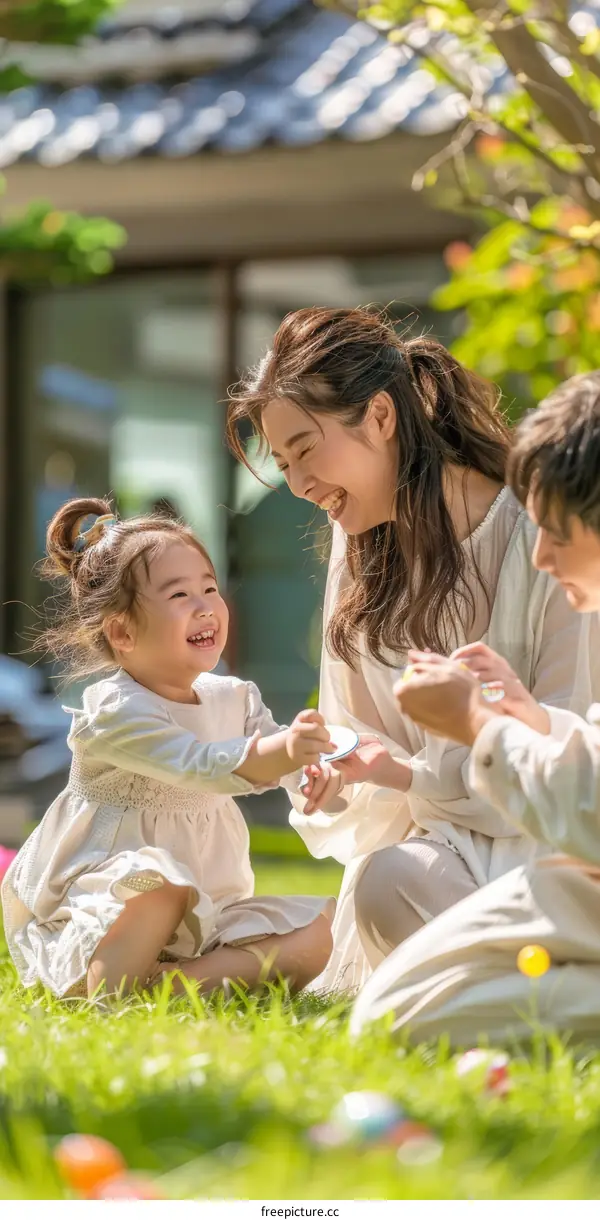 Happy family playing in the garden