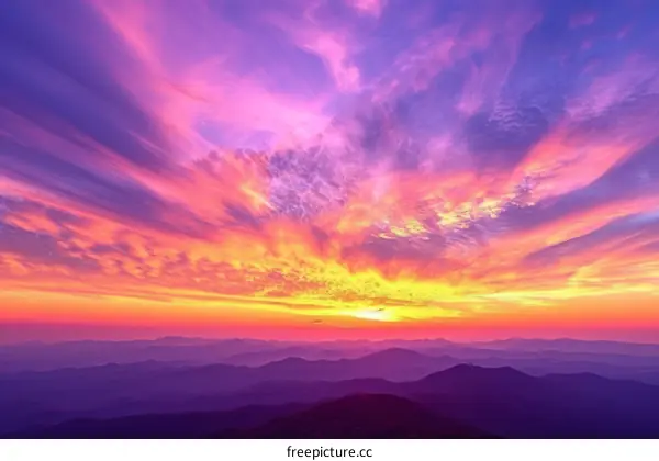 Amazing sunset sky over the mountains