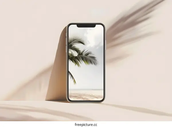 Smartphone with Beach Scene on Screen