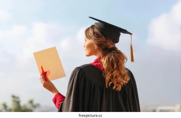 Graduation Ceremony of a Woman Holding Diploma