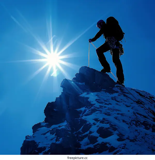 Mountaineer on the summit of a mountain