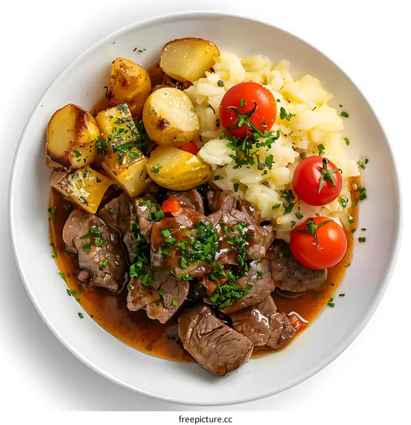 Beef Stew with Potatoes and Mashed Potatoes