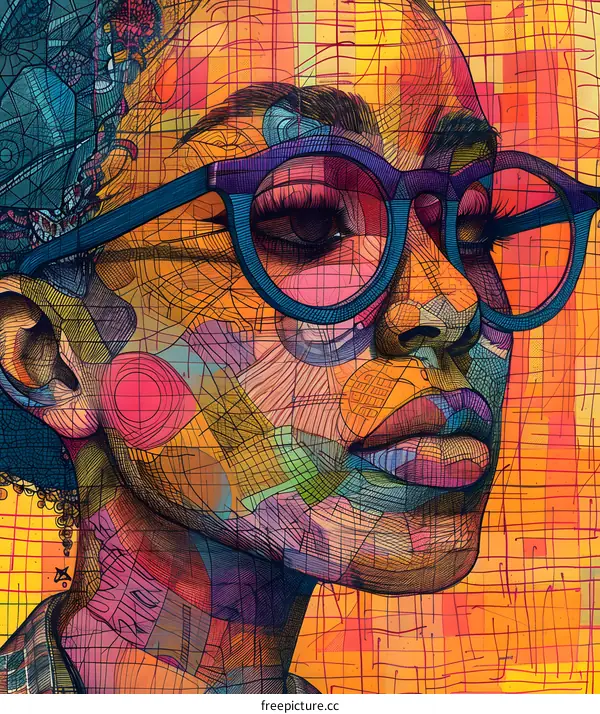 Colorful portrait of a black woman wearing glasses