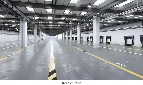 Empty Industrial Warehouse With Loading Docks
