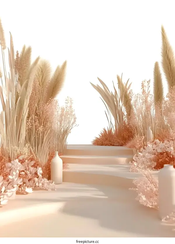 Minimalist Beige Grass Flower Background Design