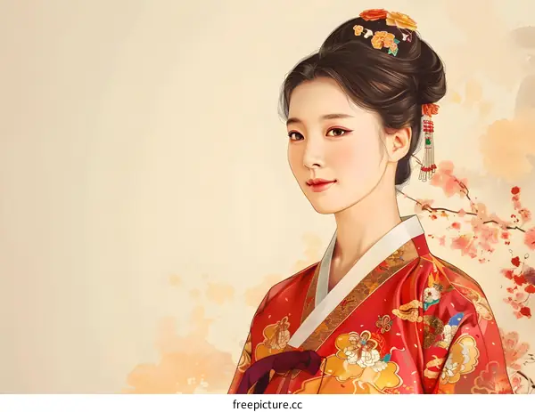 Portrait of a young woman in traditional Korean dress
