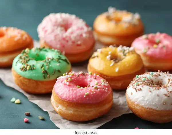 Colorful Donuts on Baking Paper