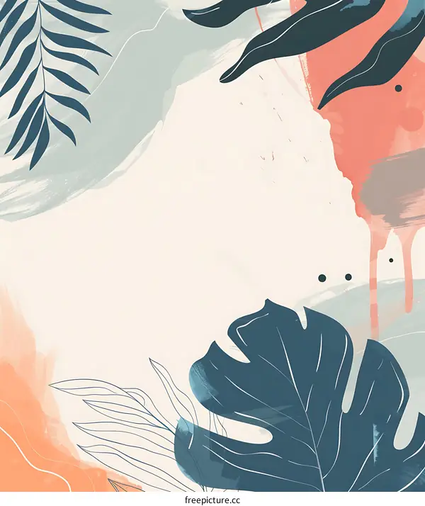 Abstract Tropical Leaves Watercolor Background