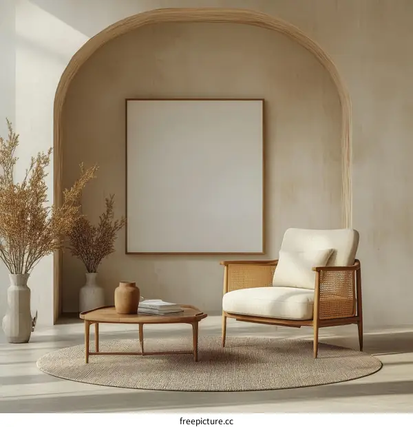 Minimalist Modern Living Room Mockup with Empty Frame