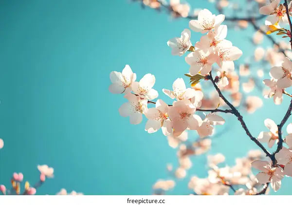 Cherry Blossoms Spring Flowers Blooming Against Blue Sky