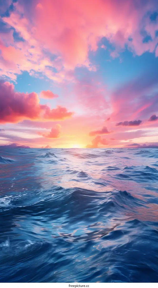 Beautiful sunset over a vast ocean with gentle waves