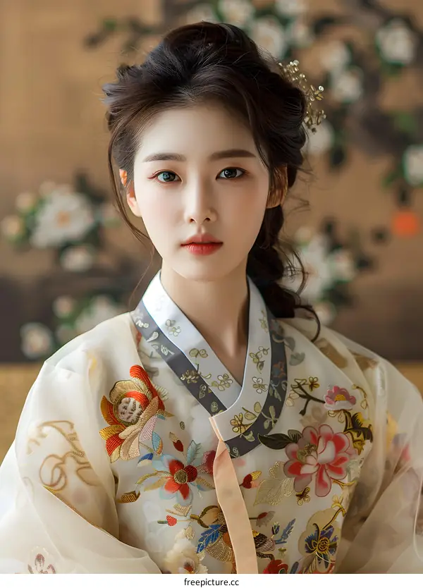 Portrait of a young Korean woman in traditional Korean dress