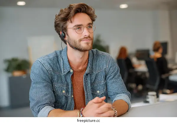 Caucasian Male Customer Service Representative in Office