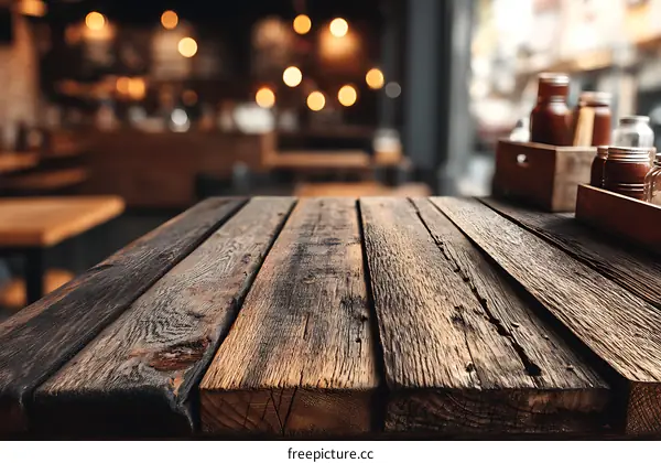 Rustic Wooden Table Top in a Cafe