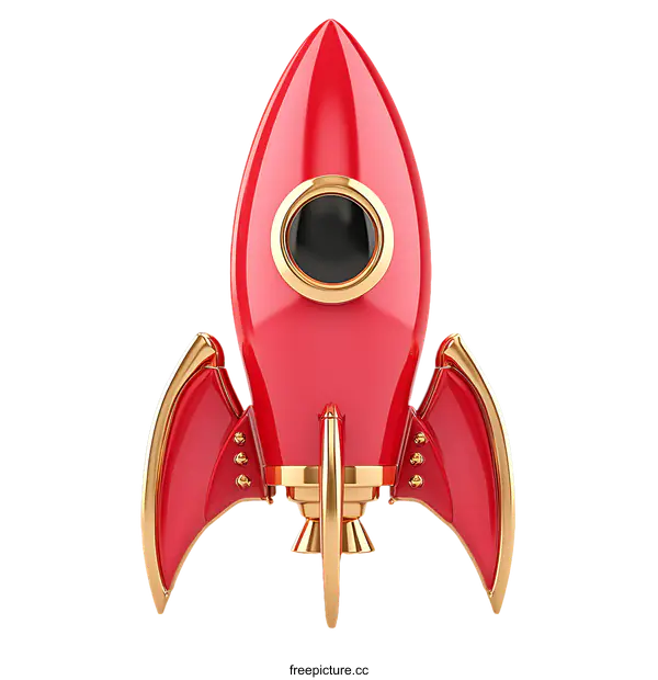 [Transparent Background PNG]Red Rocket Ship Illustration Isolated on White Background