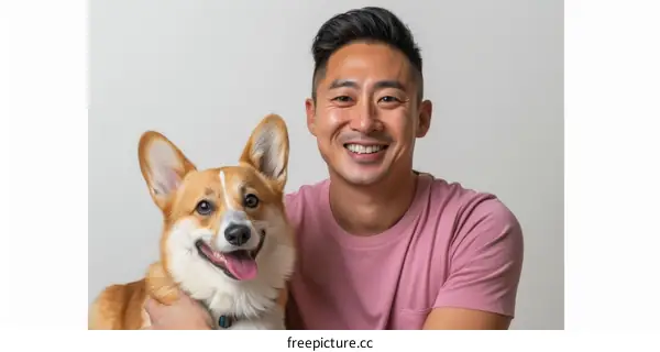 A man and his corgi dog