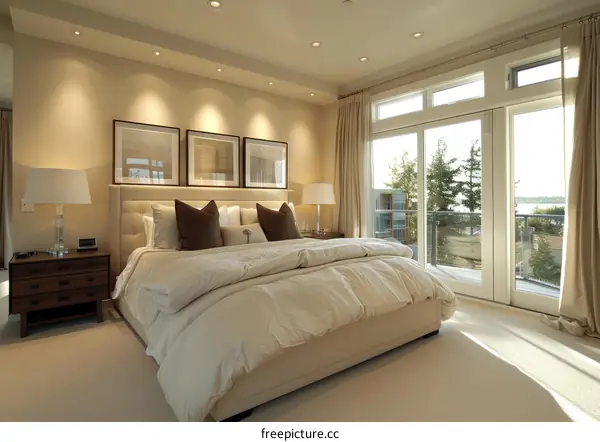 Bedroom with Large Bed, Balcony and Lake View