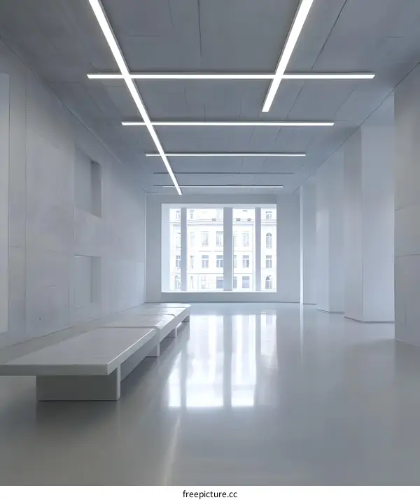 Minimalist Modern Interior Design with White Walls and Long Benches