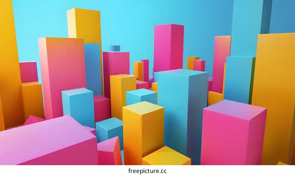 Abstract 3D City Skyline With Colorful Cubes