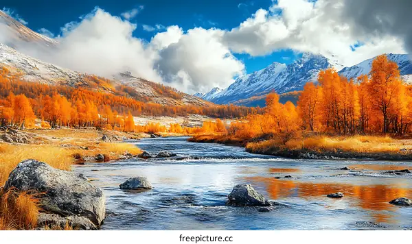 Autumnal Mountain River Landscape