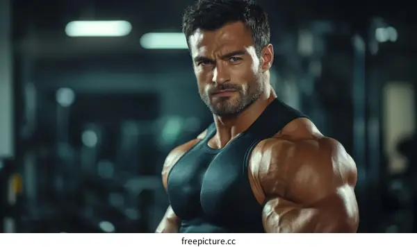 Muscular Man Fitness Gym Portrait