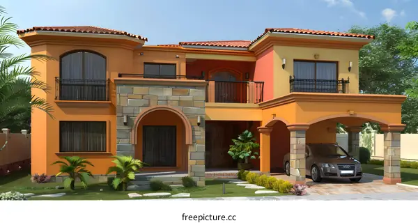 Modern Mediterranean Style Two Storey Home