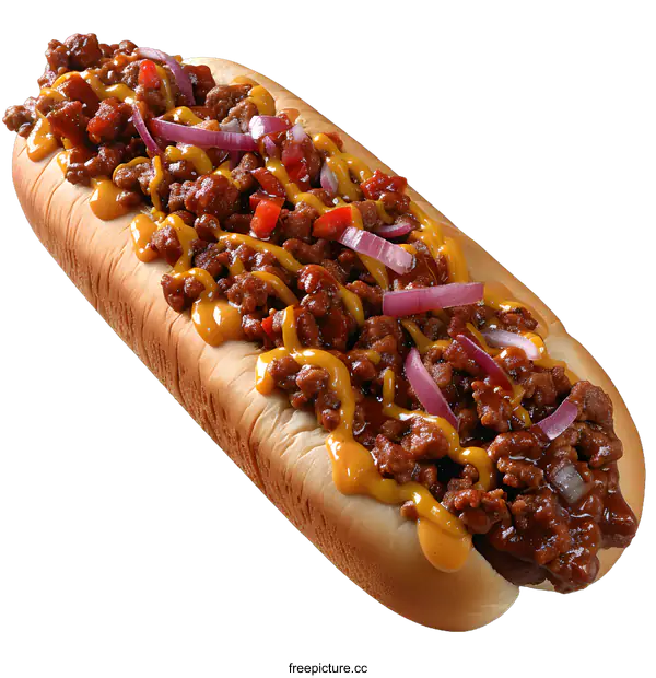 [Transparent Background PNG]Chili Cheese Dog with Onions