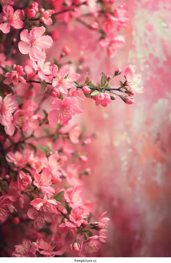 Pink cherry blossom tree in bloom with a blurred background
