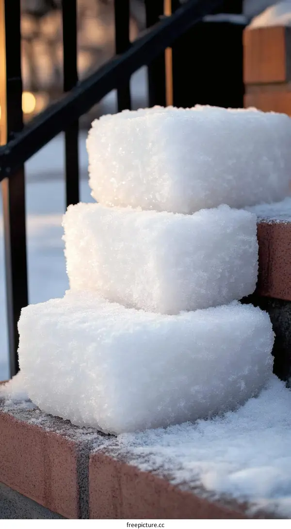 Stacked Snow Blocks on Brick Steps