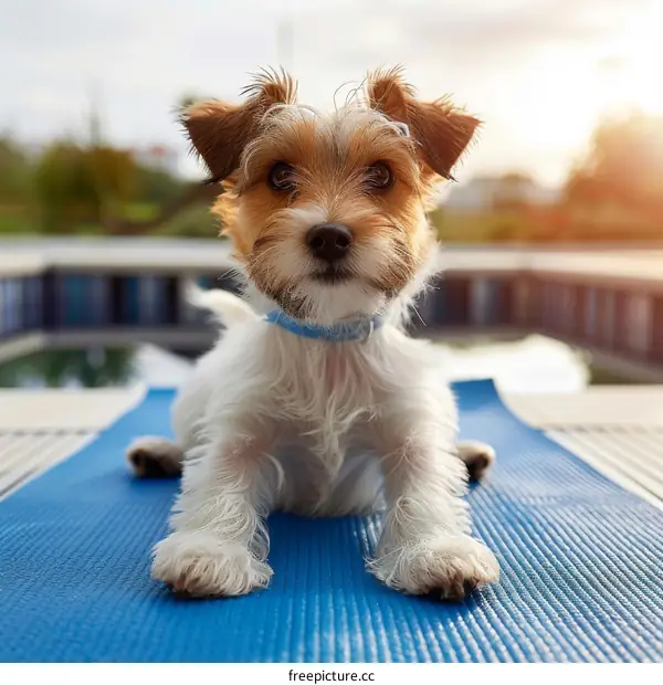 cute puppy on a yoga mat