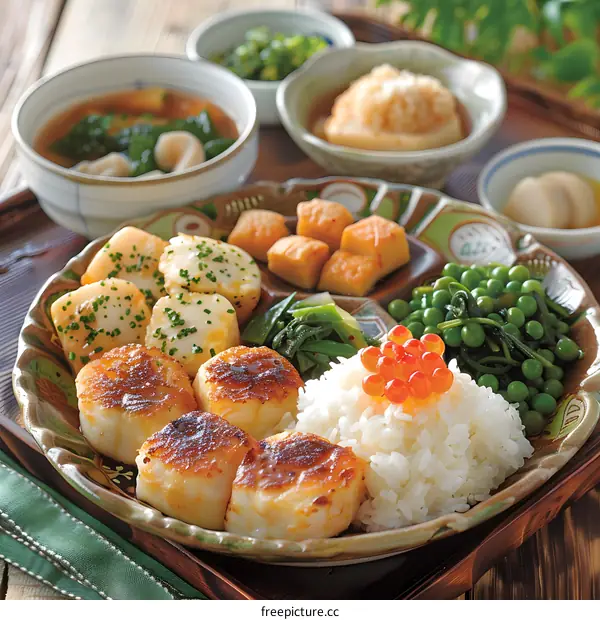 Japanese Meal with Scallops and Rice