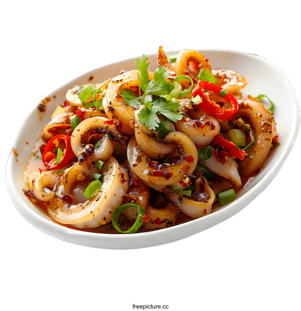 [Transparent Background PNG]Spicy Stir-fried Squid with Chili Peppers