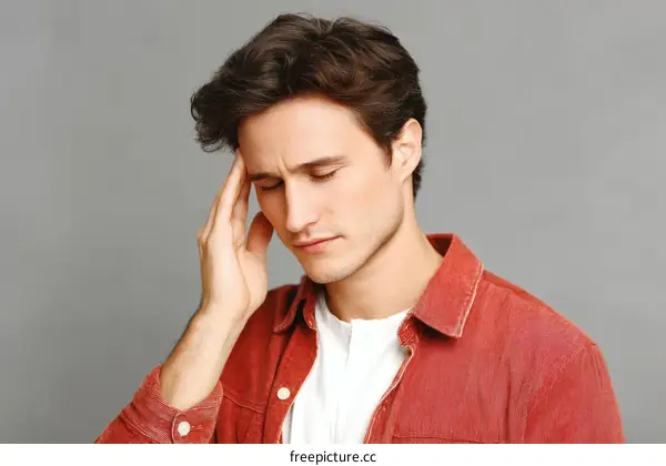 Close Up Portrait of a Caucasian Man with Headache