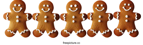 [Transparent Background PNG]Five Festive Gingerbread Men Cookies