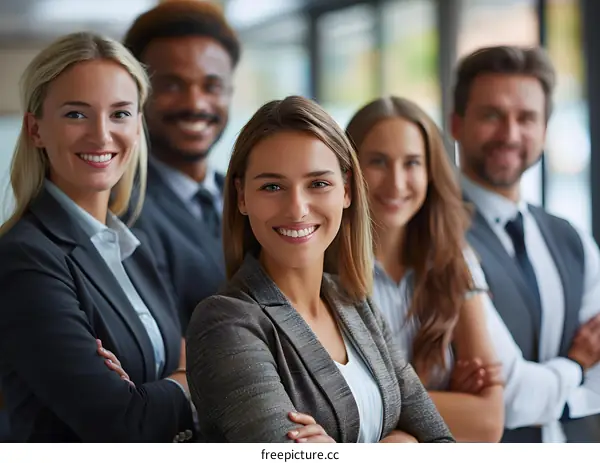 Diverse Group of Business Professionals Smiling Confidently