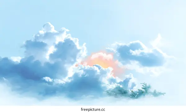 Beautiful Sky with Fluffy Clouds and Soft Light