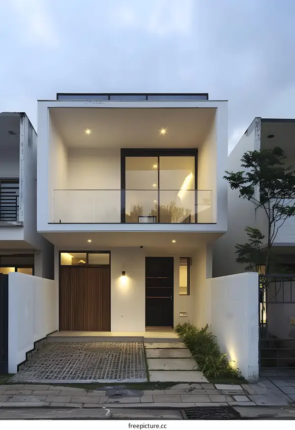 Modern Minimalist Home Exterior Design with a Balcony