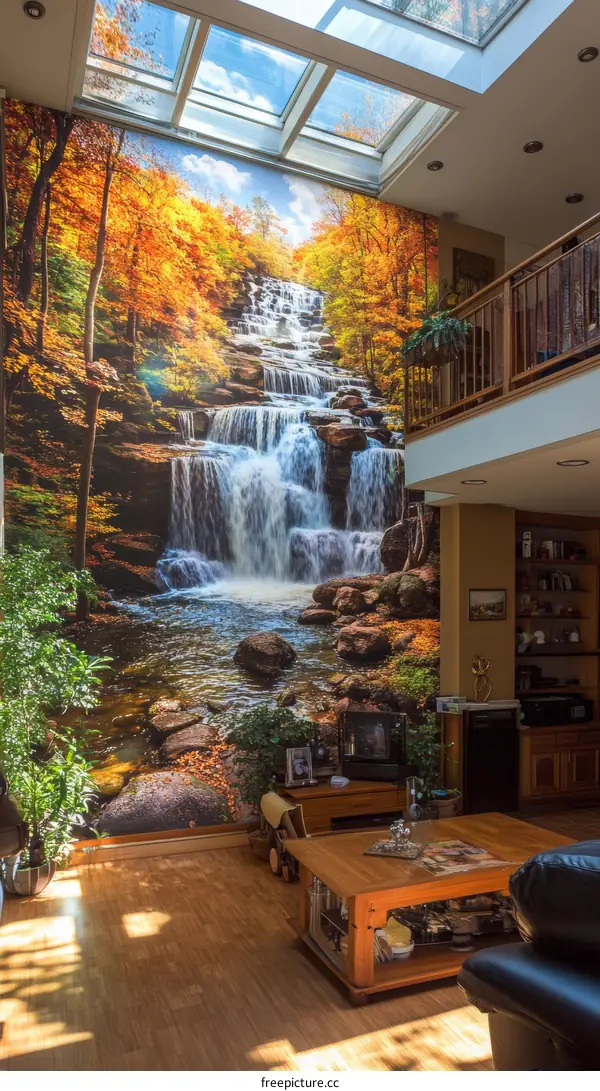 Autumn Waterfall Wallpaper Mural Decor for Living Room