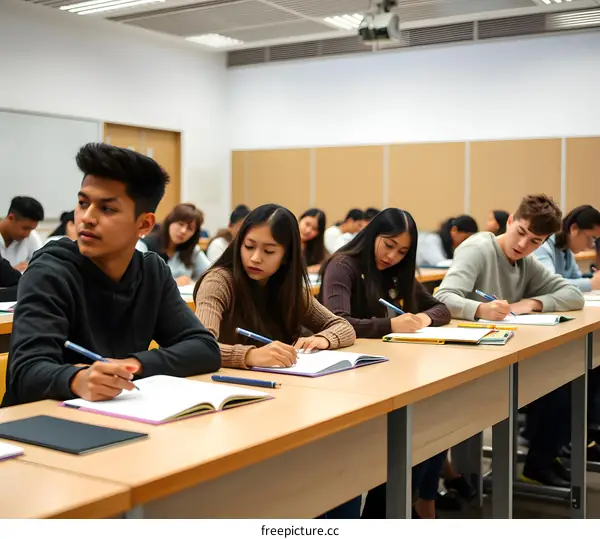 Group of Diverse Students Studying Together in a Classroom Setting