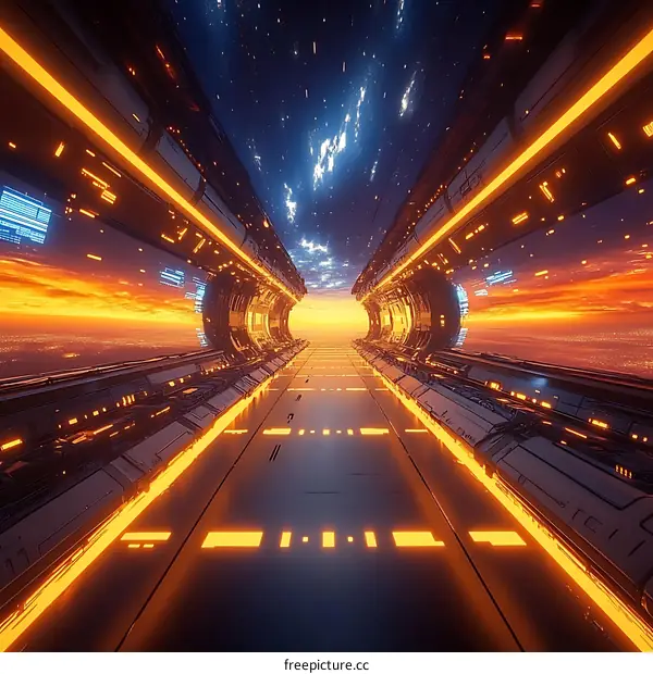 Futuristic Space Tunnel at Sunset