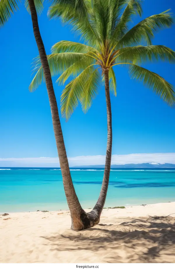 Two Palm Trees on a Tropical Beach